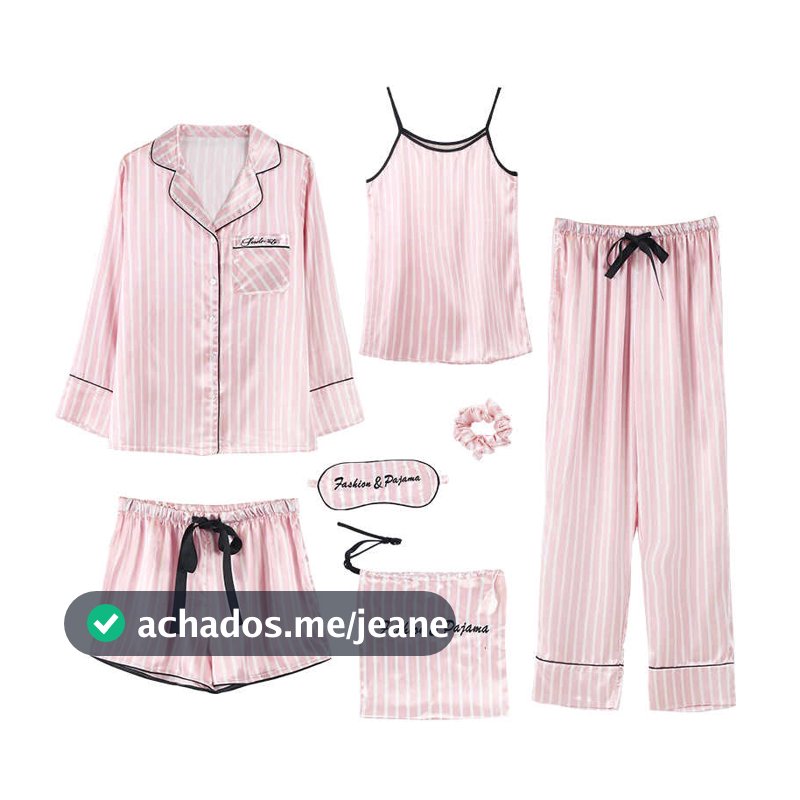 7 Pcs Mulher Pagar Conjunto Camisola + Top + Calça Longa Conjunto Listrado Sexy Feminino Pagado