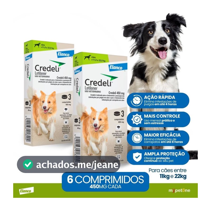 Kit 2 Antipulgas e Carrapatos Elanco Credeli para Cães de 11 a 22 Kg 450 mg - 3 Comprimidos