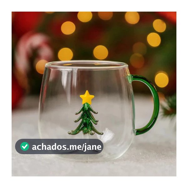 Caneca Xicara De Vidro 3d Arvore Natal Transparente 400ml Transparente Árvore De Natal
