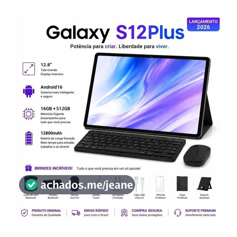 Tablet Galaxy S12Plus 12.8" 2K FHD+|16GB RAM + 512GB ROM |Android 15| 2K screen Snapdragon 888 |12800mAh battery 5G