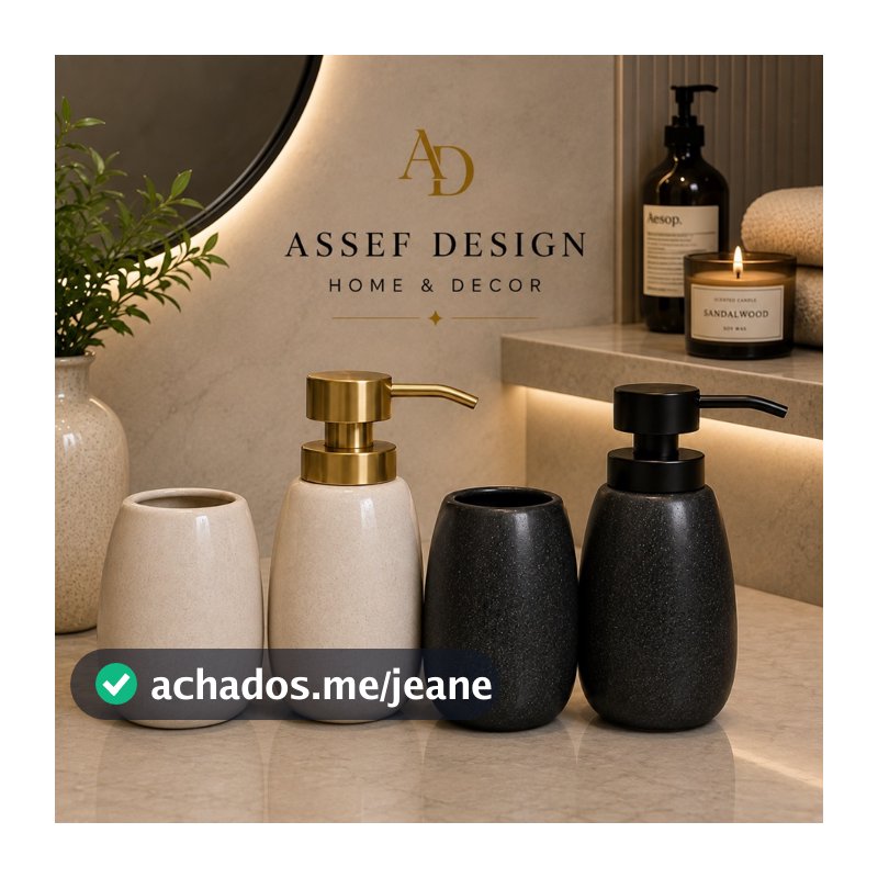 Kit Banheiro Lavabo Porta Sabonete Liquido Dispenser Porta Escova de Dente Cerâmica Luxo Preto Bege