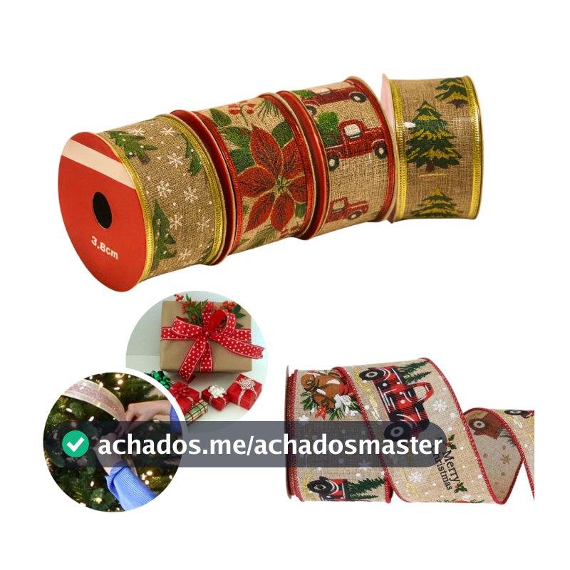 Fita De Natal Aramada 3MX3,8cm Decorada p/ Arvore/Enfeite/Decoração