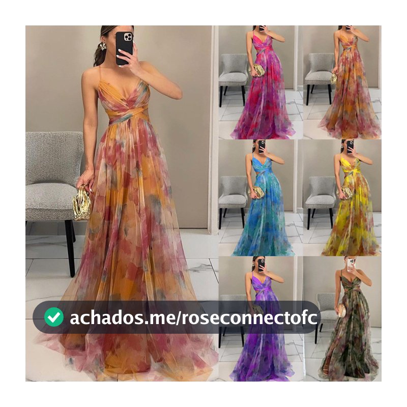 Cross-Border 2025 europeu americano primavera verão novo estilo gaze impresso estilingue vestido INS férias Casual vesti