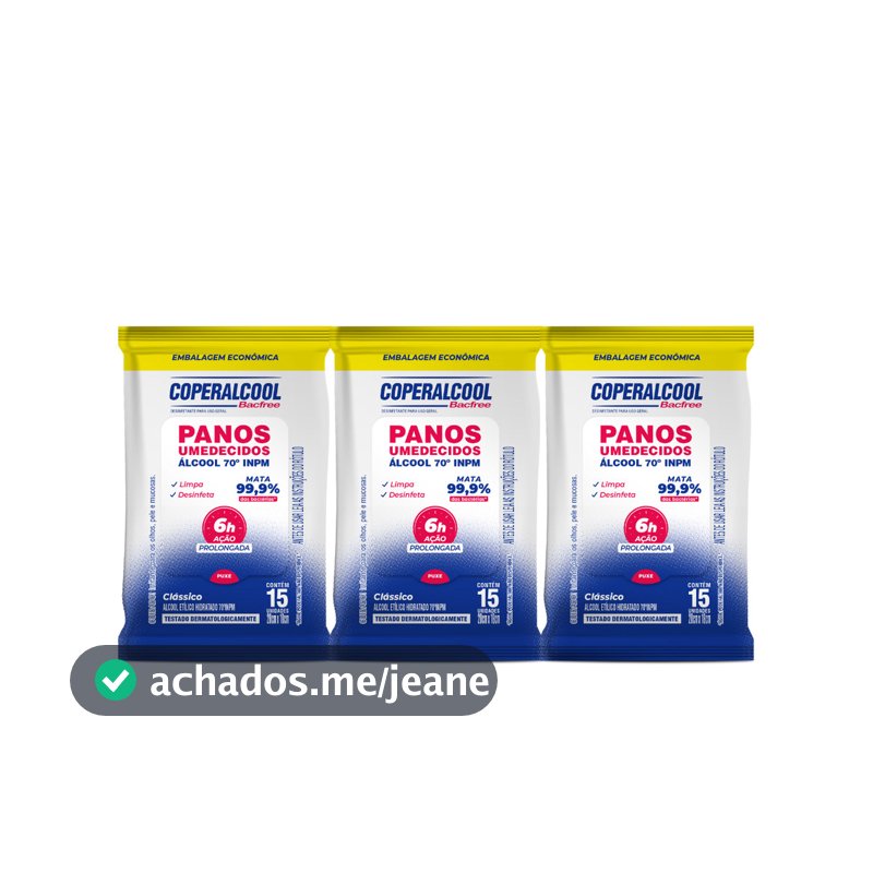 Kit 03 Pacotes de Lenços Umedecidos  Clássico com Álcool 15 Lenços cada Coperalcool