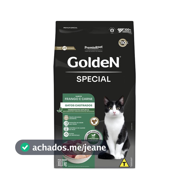Ração Golden Special Gatos Adultos Castrados Frango e Carne 10,1kg