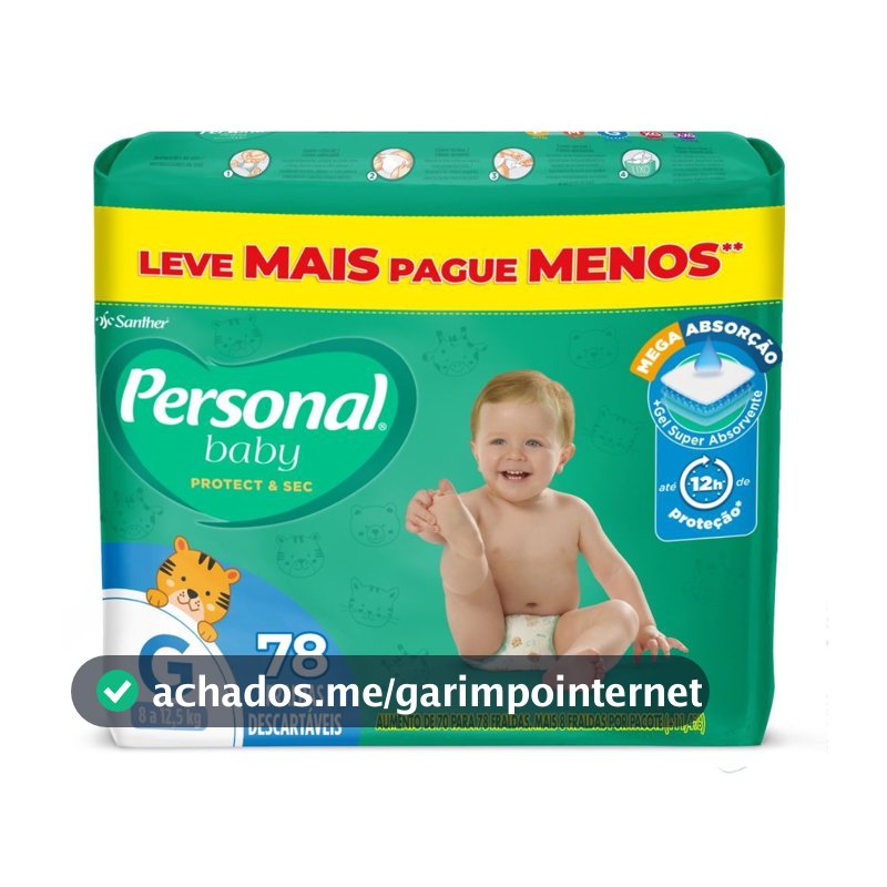 Fralda Infantil Personal Baby Protect & Sec Tamanho G Com 78 Tiras