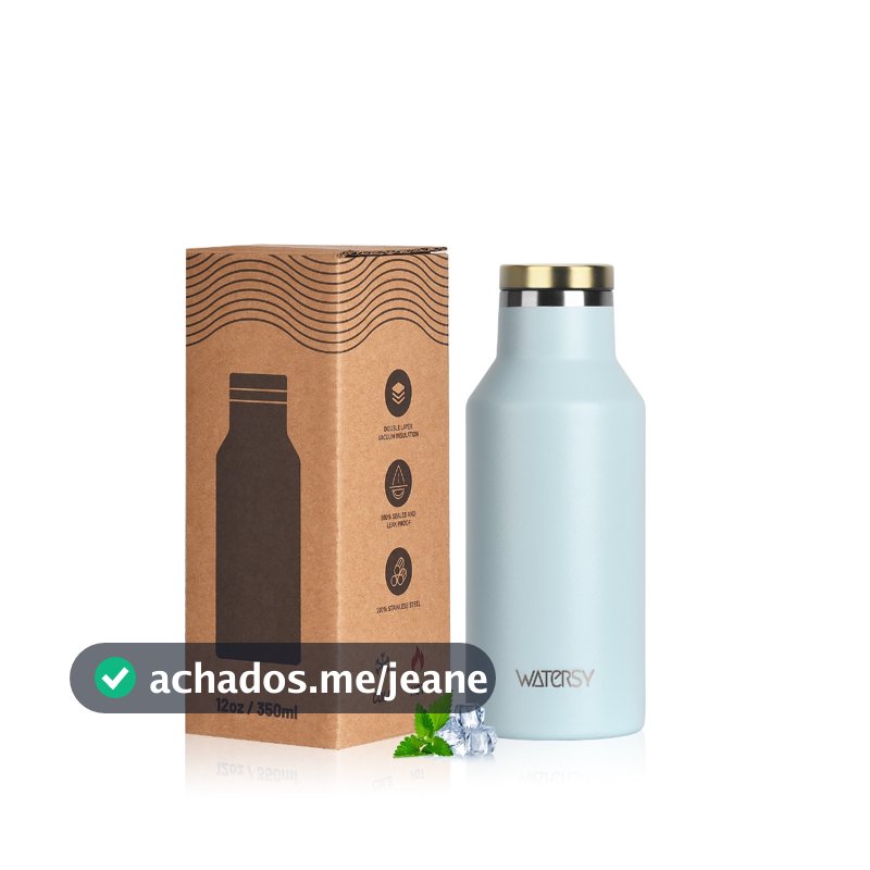 Garrafa Térmica WATERSY 350ml Inox 304 Parede Dupla a Vácuo Antivazamento Quente 12h Frio 24h Tampa Personalizada Brinde