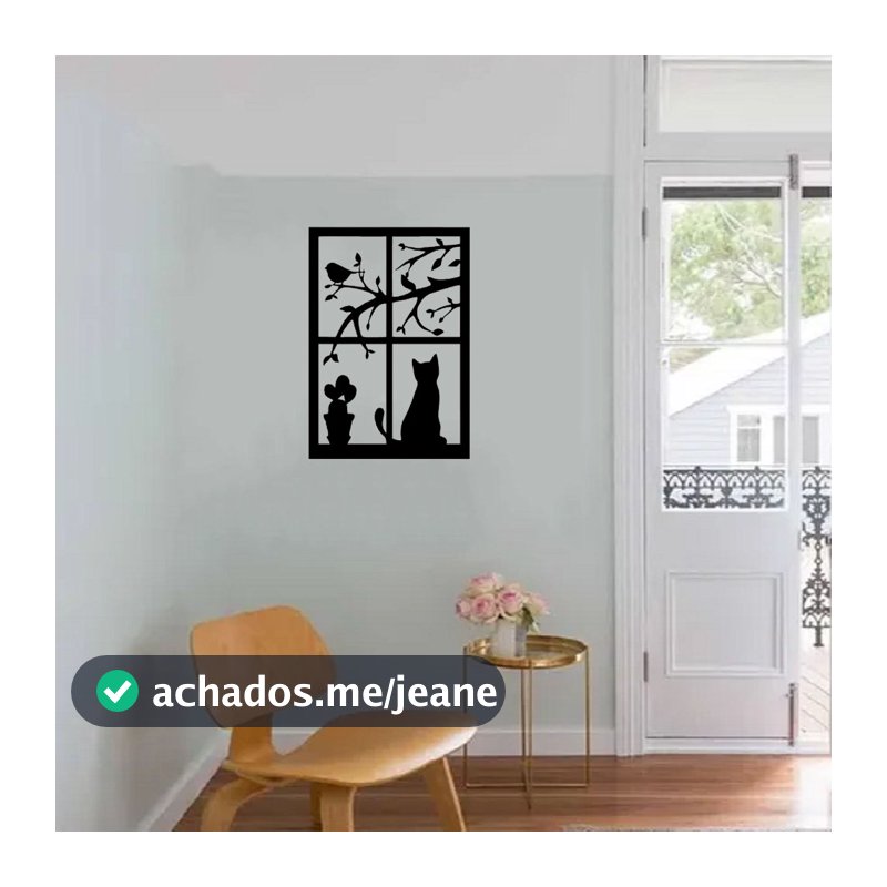 Quadro decorativo passaros e gato