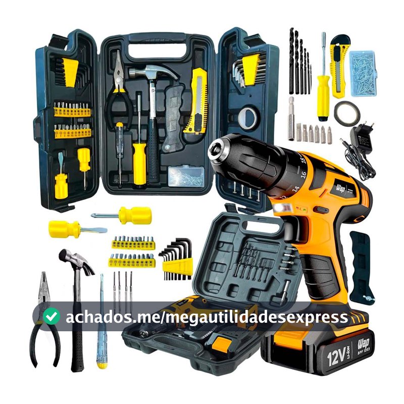 Kit Ferramentas Parafusadeira e Furadeira a Bateria WAP 12K3 e Maleta com Jogo de 200 Peça Titanium