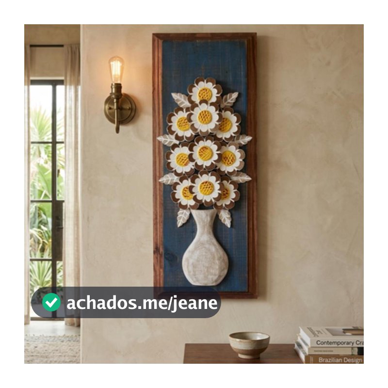 Quadro Decorativo de Flor em Madeira  Grande Artesanal Arte Mineira Rústica de Parede