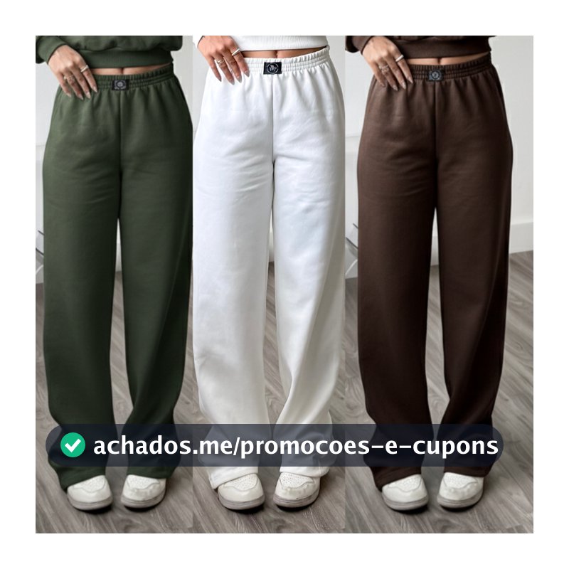 Calça Pantalona Feminina Cintura Alta no moletom confortável e estilosa Calça Wide Leg Moletom Feminina conjunto moletom