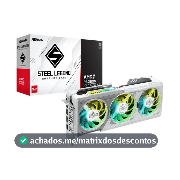 Placa de Vídeo AsRock RX 9070 XT Steel Legend White 16GB GDDR6 256bits - 90-GA5DZZ-00UANF