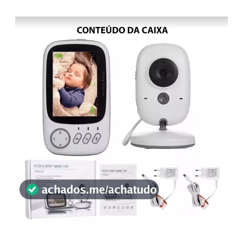 Babá Eletrônica com Monitor Visão Noturna Áudio Bidirecional Sensor de Temperatura Monitor Infantil Digital