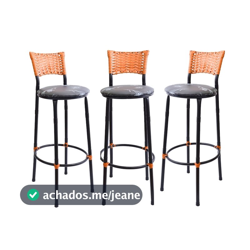 KIT 3 BANQUETAS BANCO ALTO DE COZINHA AREA GOURMET MOVEIS DE JUNCO