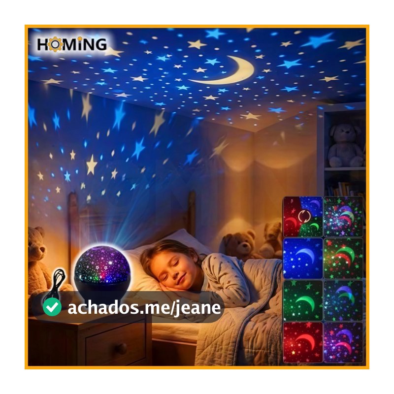 Luminária Projetor de Estrelas Luz Noturna Galaxy Abajur Lua USB Várias Cores para Quarto e Festas
