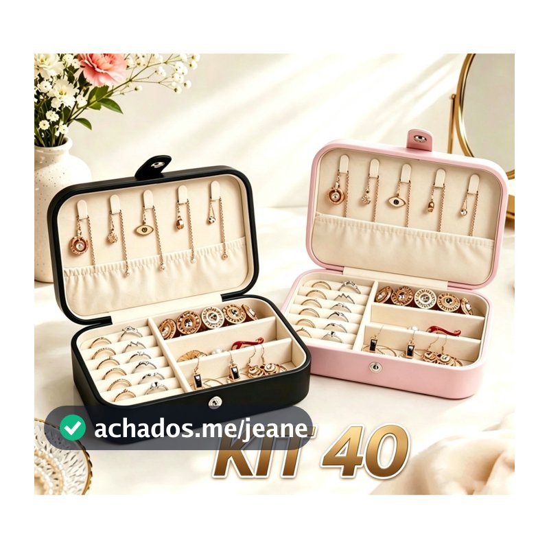KIT 40 Estojo Porta Joia Duplo com 2 Repartimentos Organizador De Joias