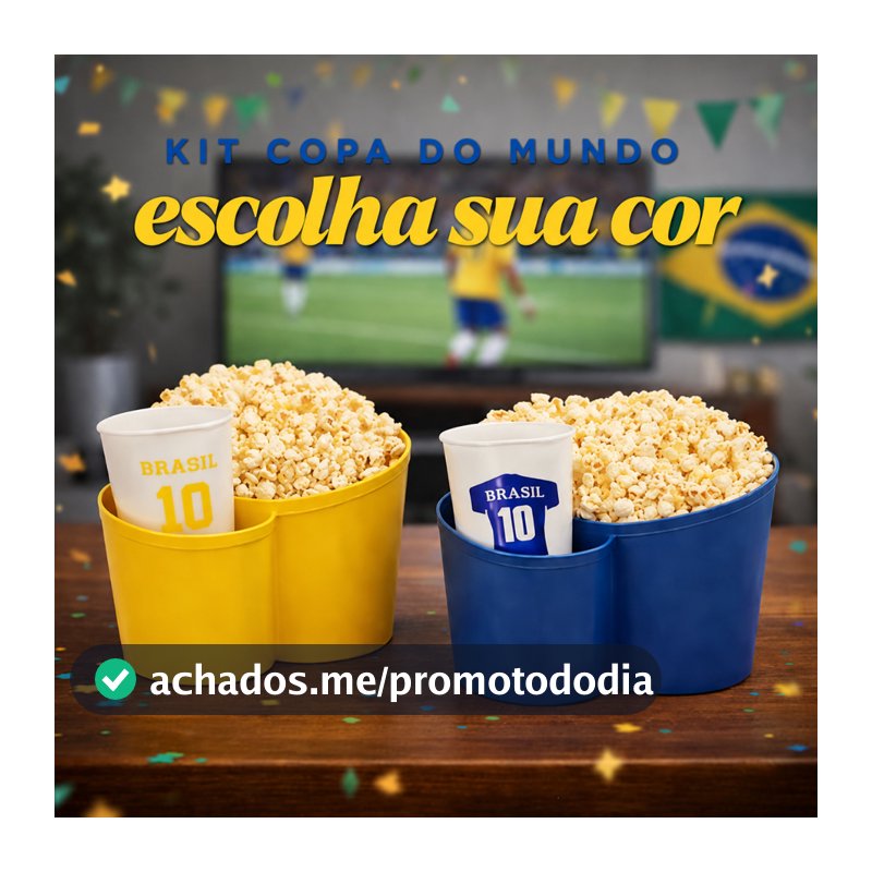 Kit 10 Pipoqueiras + 10 Copos Temático Brasil Copa do Mundo Azul ou Amarelo Amigos Baldes Pipoca In