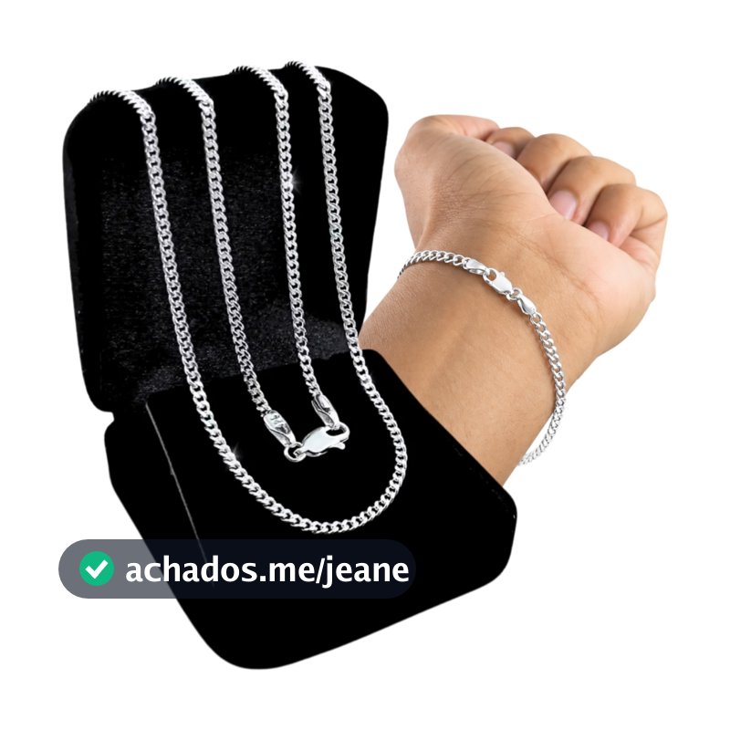 Kit Corrente + Pulseira Cordão Colar Masculino Prata 925 Grumet Fina 2mm Escama De Peixe 70cm 60cm