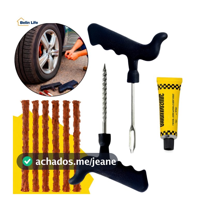 Kit Conserto de Pneu LKD-227 Reparo a Frio com Cola e Ferramentas Emergência
