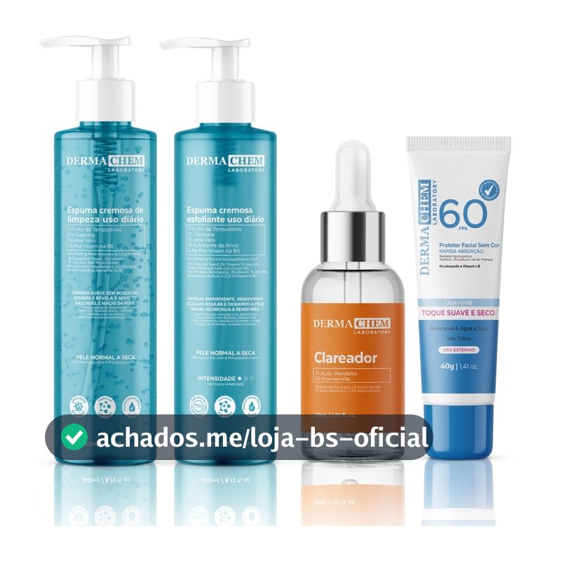 Kit Clareador Skin Care com 4 Itens – Limpeza, Esfoliação, Clareamento e Proteção Solar