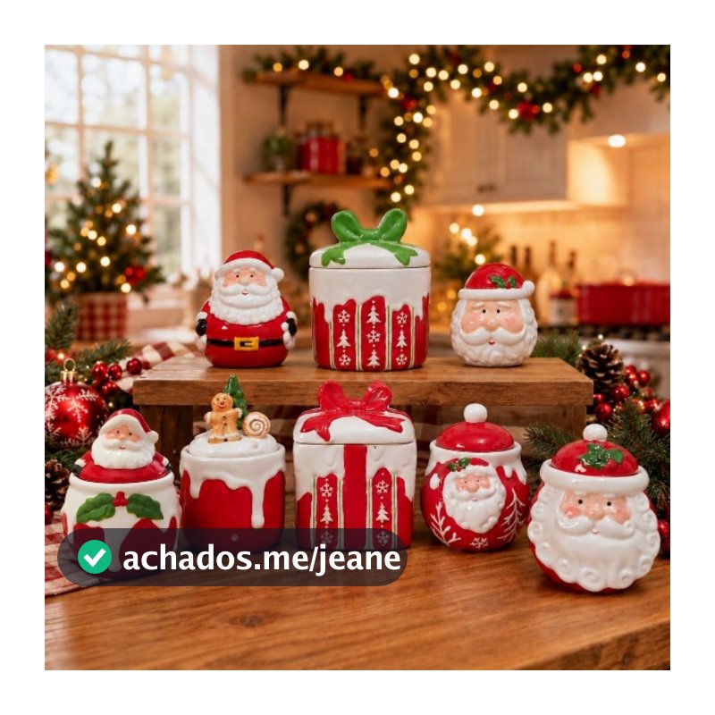 Pote Papai Noel Natalino de Cerâmica Gingerbread Urso Açucareiro Porta-Doces Presente