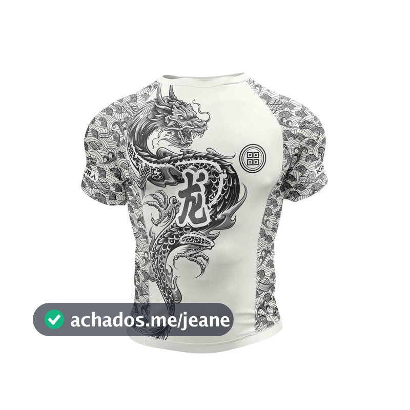 Rashguard Jiu Jitsu Luta No Gi Kimura Branco Dragao