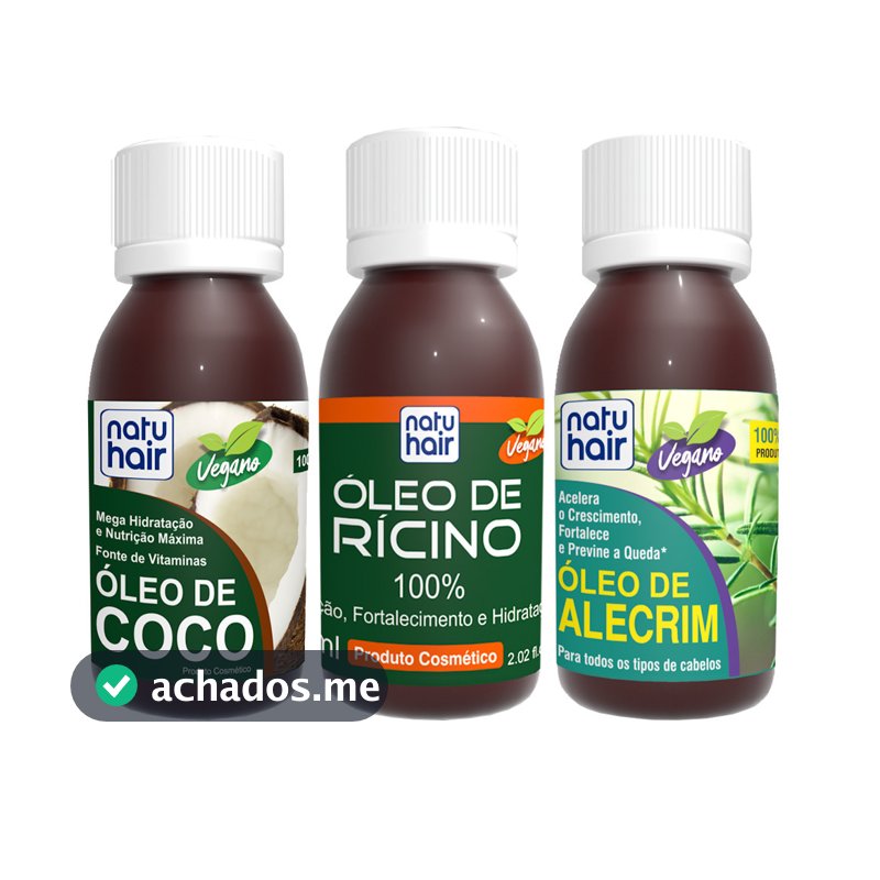 Kit Terapia Capilar Óleo de Coco + Rícino + Alecrim Natuhair 60ml