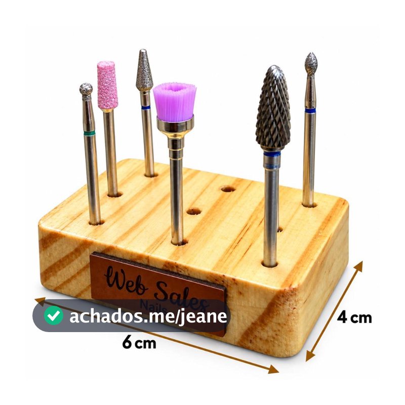 Suporte Apoio para Brocas Manicure 9 Furos em Madeira | Organizador Profissional Web Sales Nails