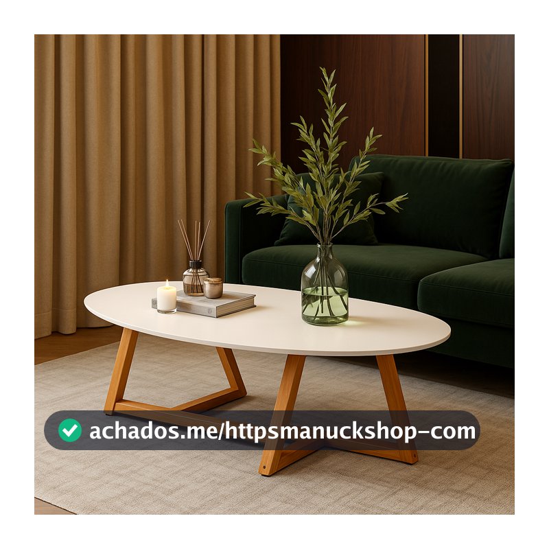 Mesinha Mesa De Centro De Sala Classic Oval Pés De Madeira Maciça Decorativa Luxo