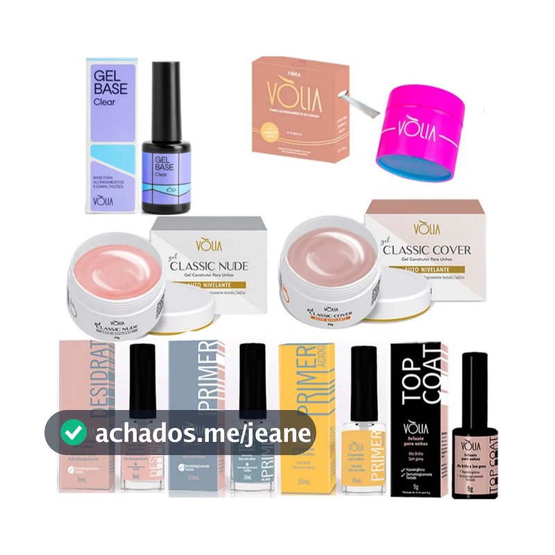 super kit volia 3 géis + preparação top coat + desidrat + primer + fibra produtos para unhas