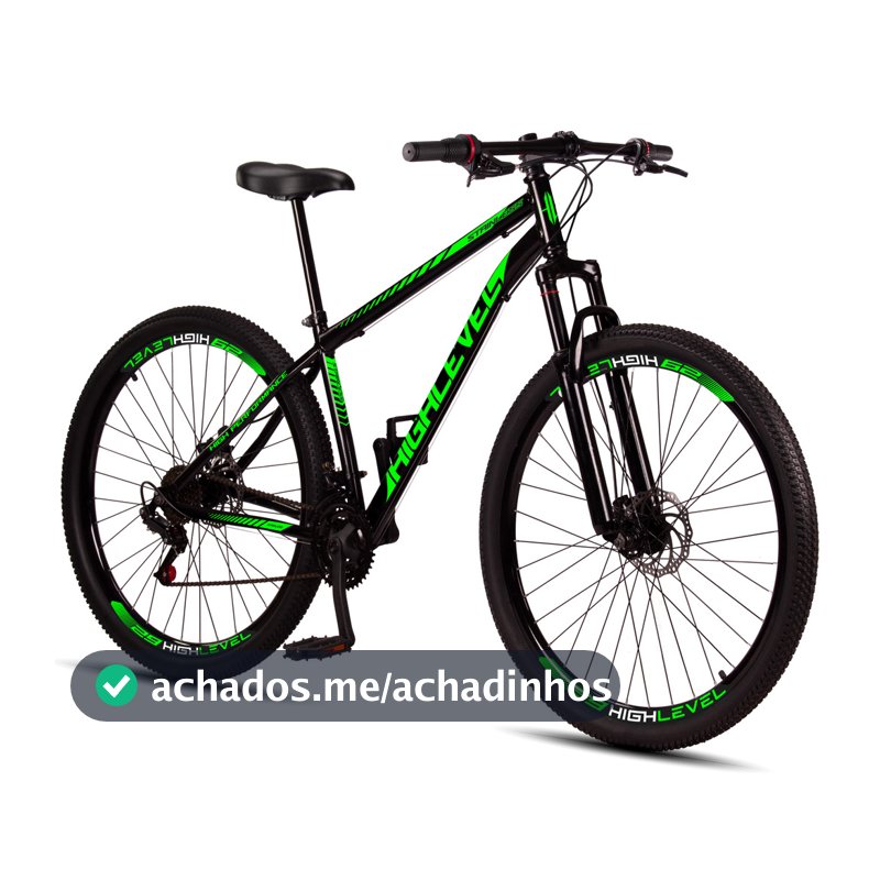 Bicicleta Aro 29 Highlevel Aço Carbono Freios a Disco Suspensão Dianteira 21 Marchas