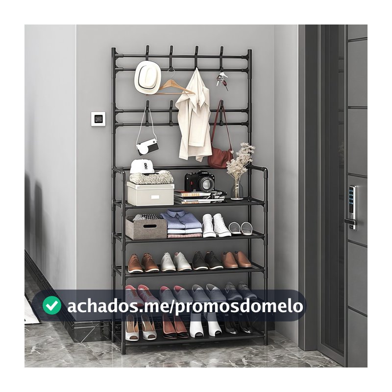 Arara 4/5 Andares Multiuso c/ Sapateira, Cabideiro e Suporte p/ Roupas, Tênis e Closet Quarto