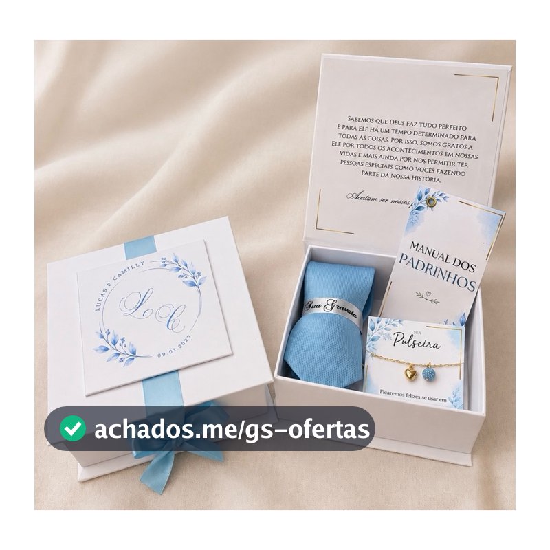 Caixa para Padrinhos de Casamento com pulseira, gravata e manual