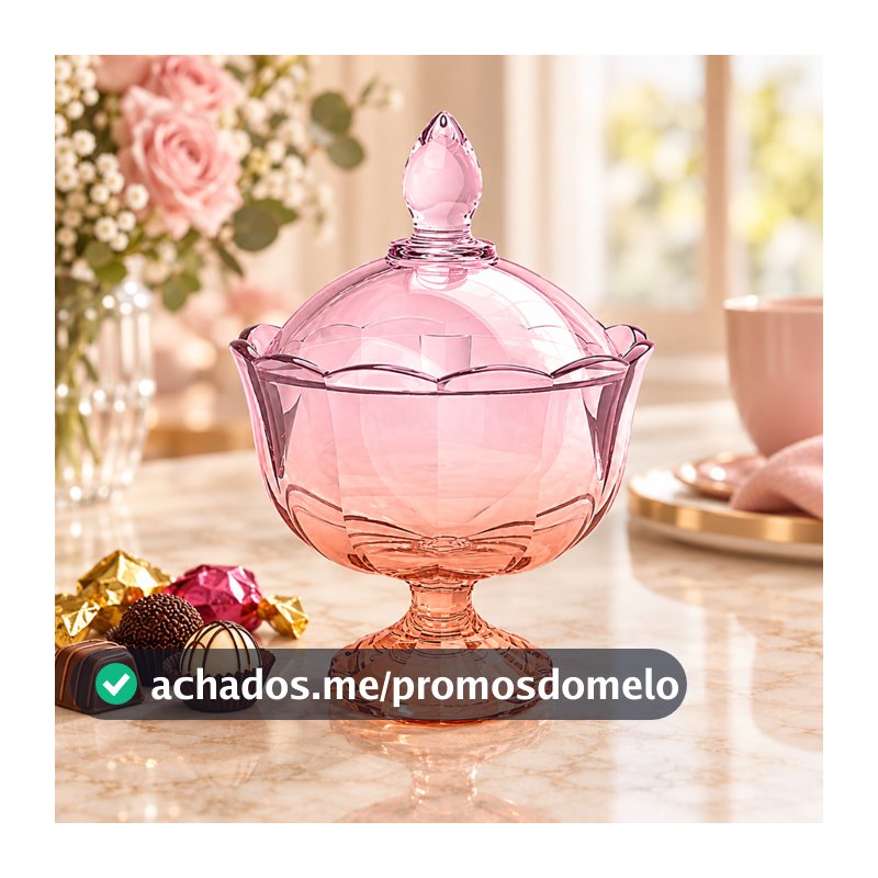 Potiche Bomboniere de Vidro Decorativo com Tampa Peach Rosa 17cm Hauskraft Multicores