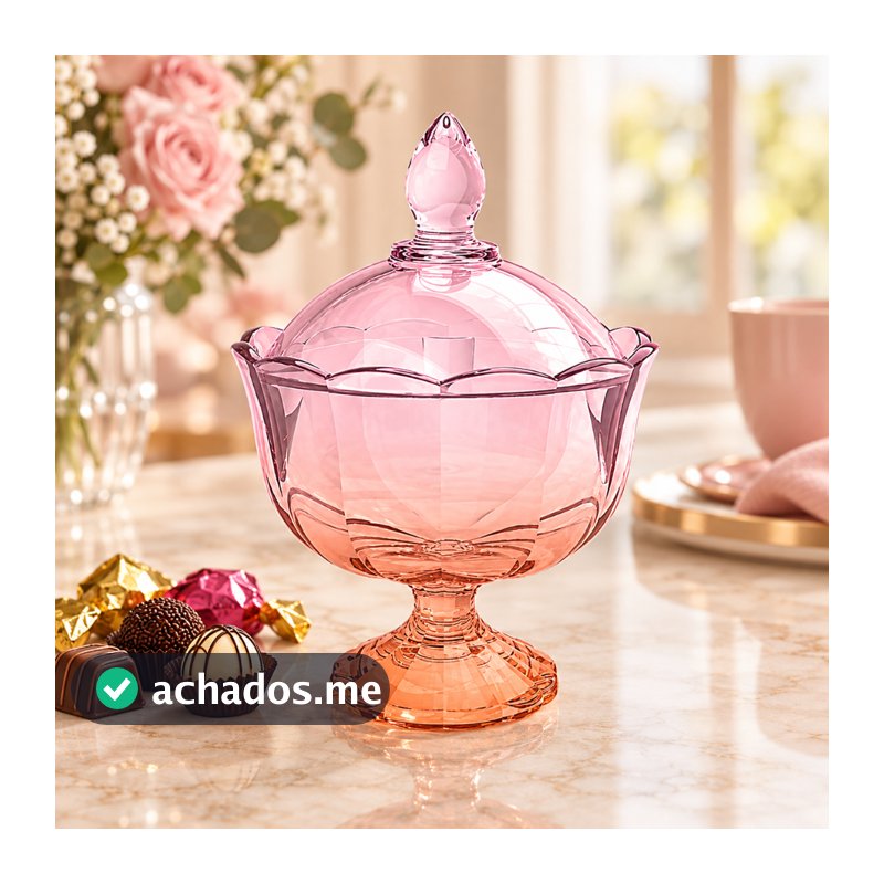 Potiche Bomboniere de Vidro Decorativo com Tampa Peach Rosa 17cm Hauskraft Multicores