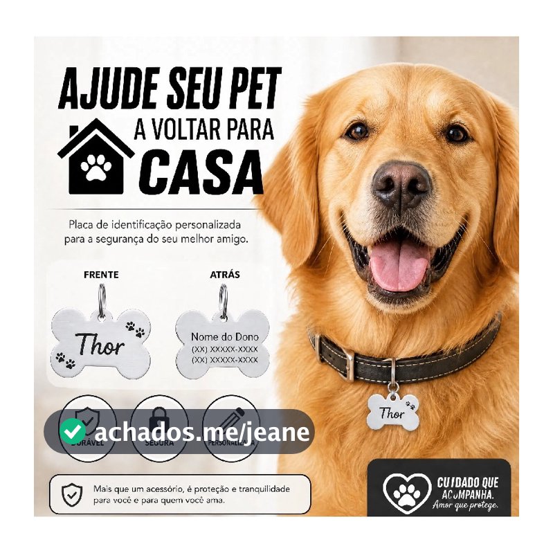Placa de Identificação Pet Plaquinha Pingente personalizada Cachorro Gato