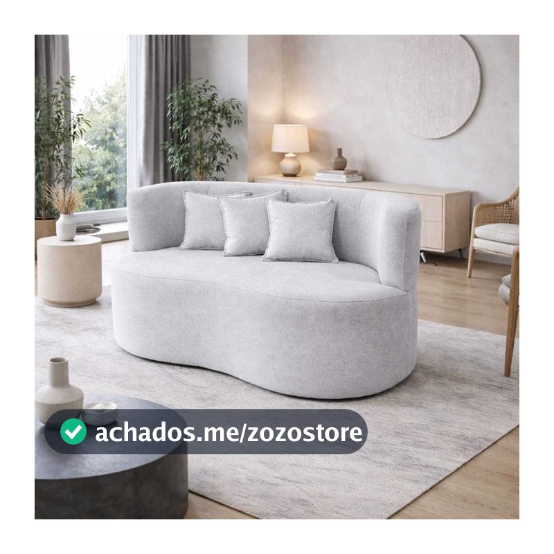 Sofá 3 Lugares Organico Formato Feijão1,50m Tecido Boucle Sala Estar Para Recepção Elegante Visammer