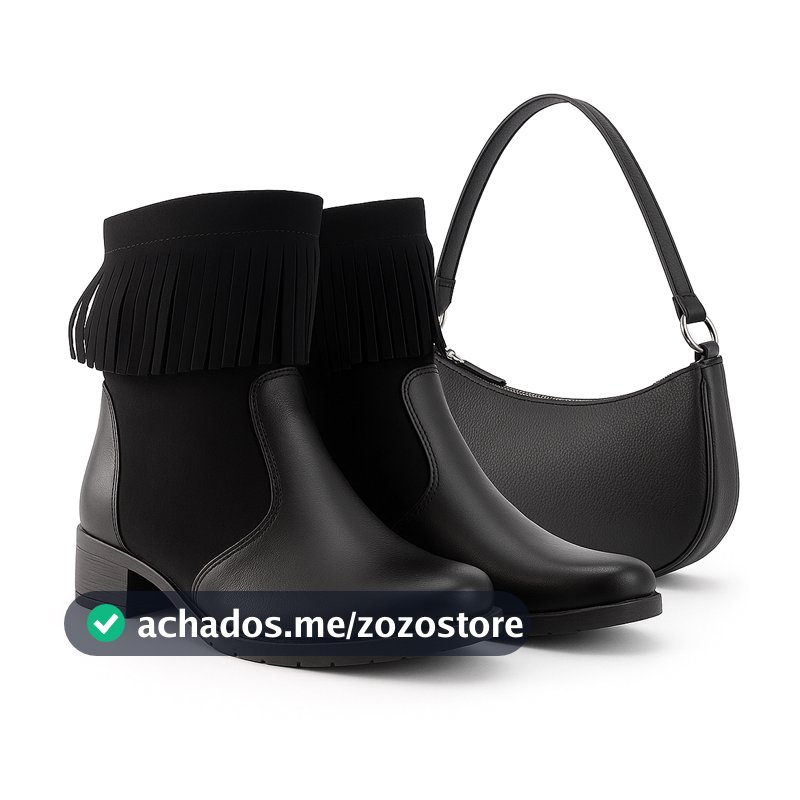 Bota Feminina Cano Curto + Bolsa Baguete com Zíper Estilo Blogueira Confortável Casual Inverno São J