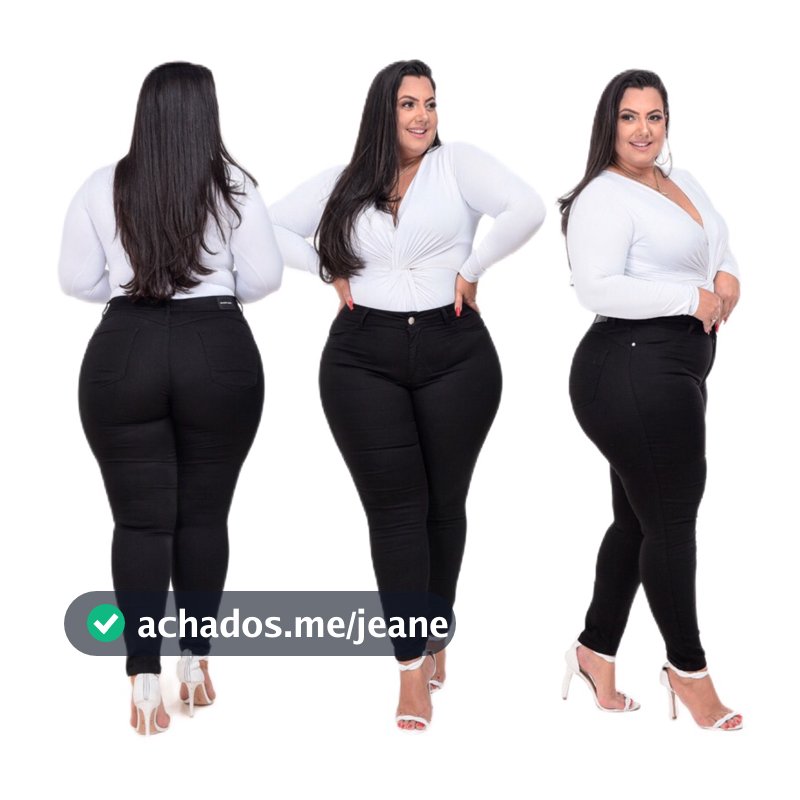 Calça Jeans Preta Feminina Plus Size Cintura Alta Com Lycra Elastano Premium efeito Empina Bumbum