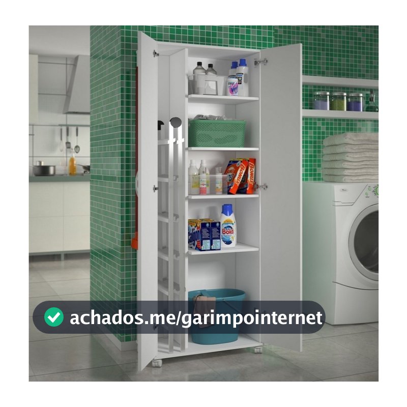 QUEIMA DE ESTOQUE - Armário Multiuso Dispensa Lavanderia Alto 2 Portas 1,60m Com Rodinhas