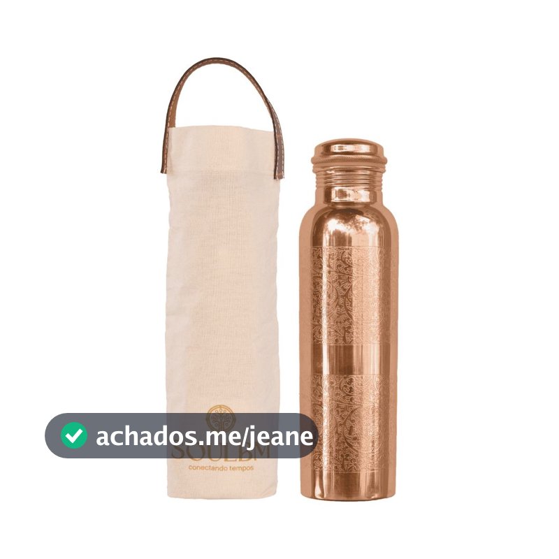 Garrafa De Cobre Puro Indiano Ayurveda 1 Litro Água Tamra Jal SoulBM Grafias e Martelada