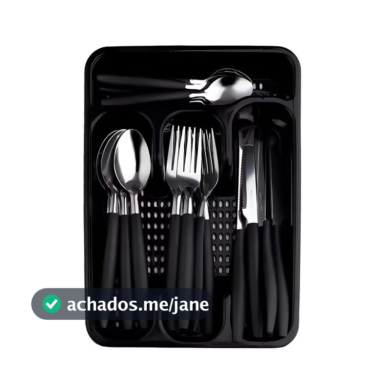 Jogo De Talheres Premium Inox Com 25 Peças + Suporte Gaveteiro