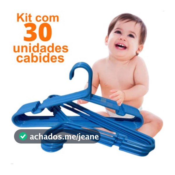 Kit 30 Cabides Infantis Reforçados Azul para Organização