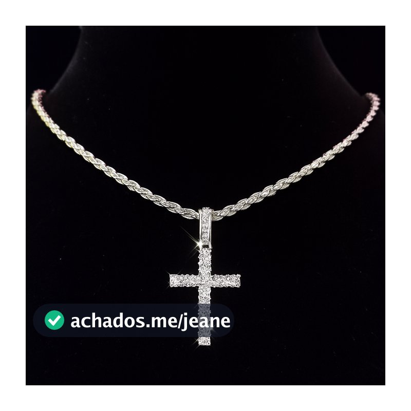 Corrente cordão baiano de luxo com pingente de cruz ice cravejada
