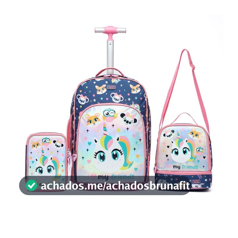 Guelph Kit Mochila infantil rosa 3 em 1 com bolsa para o almoço e bolsa para material escolar incluídas ideal para menin