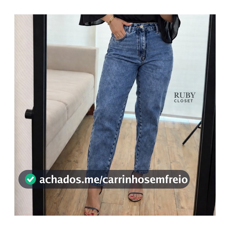 Calça MOM Jeans Feminina Marmorizada Cintura Alta