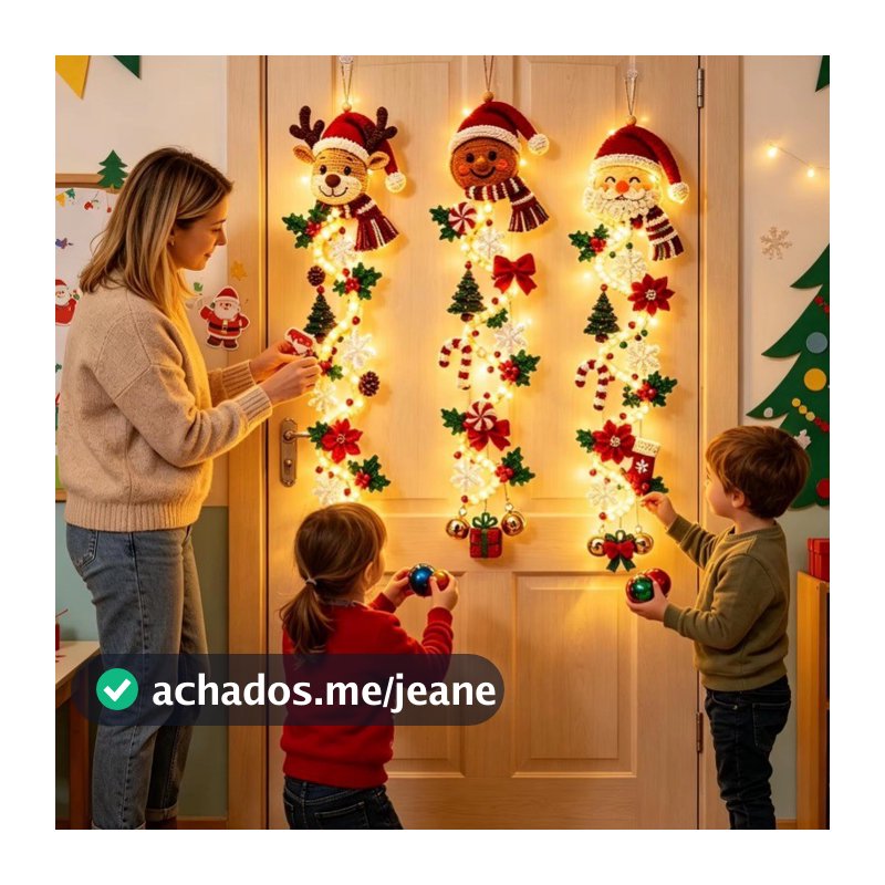 Cabide De Porta De Natal Brilhante LED Feito À Mão Em Crochê Santa Xmas Tree Bell Ornament Decoração Iluminada Feriado P