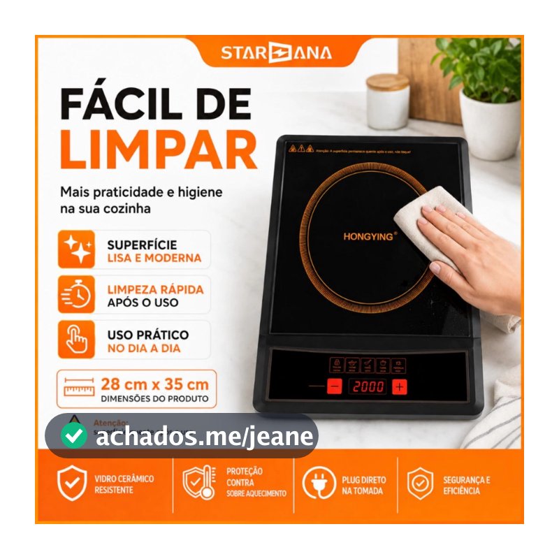 Fogão de Indução Portátil 2000W 220V com Painel Touch, Aquecimento Rápido e Design