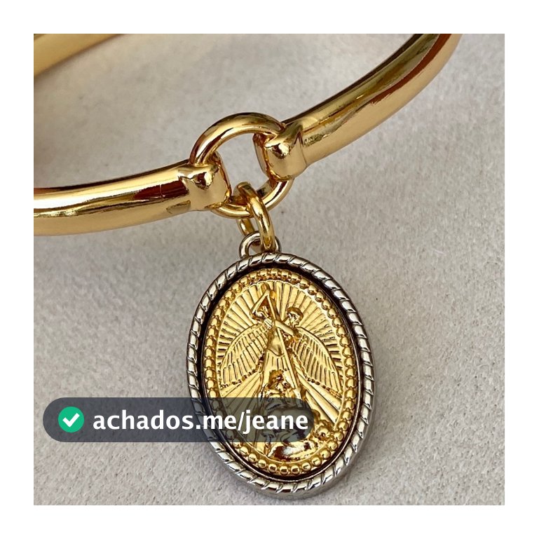 Pulseira Feminina Medalha São Miguel Arcanjo 2 Banhos Bracelete Todo em Banho Ouro 18k Escolha sua Variação