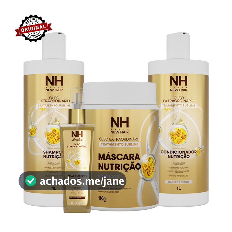 Kit Capilar Óleo Extraordinário NEW HAIR Profissional 1L Salão + Óleo Extraordinário 100ml NEW HAIR
